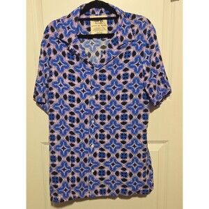 OPB Original Paperbacks Mens M Abstract Geometric Shirt Blue Purple Camp Collar